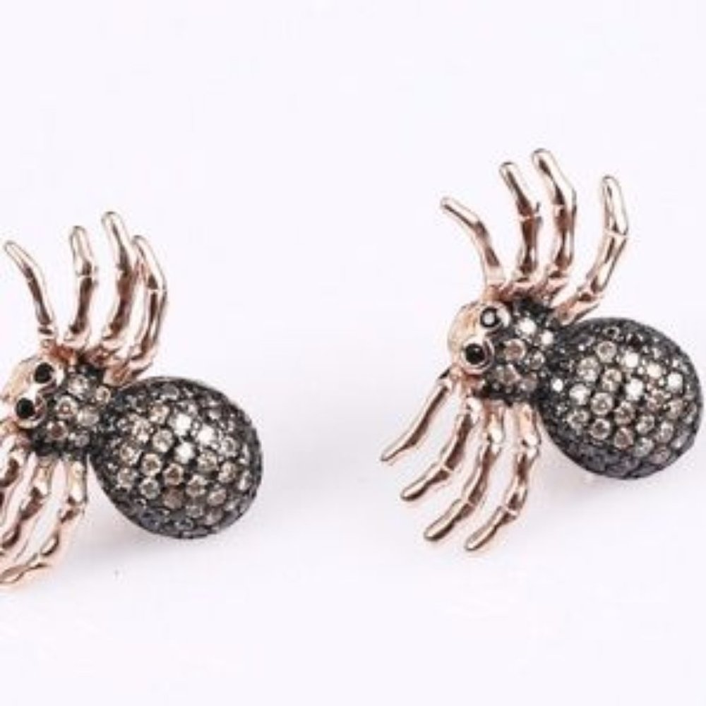 Rose gold spider bug 925 sterling topaz crystal